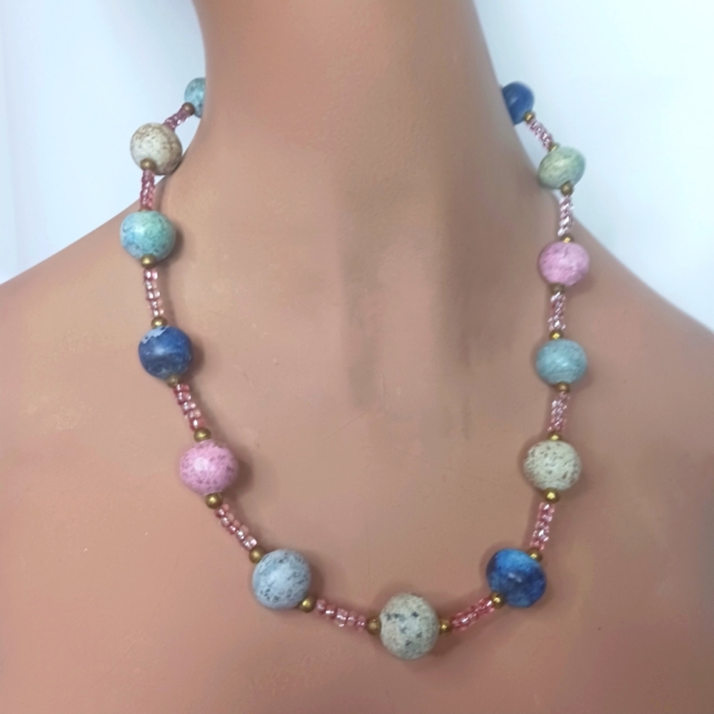 Vintage Pastel Stones with Small Pink Glass & Copper Beads.